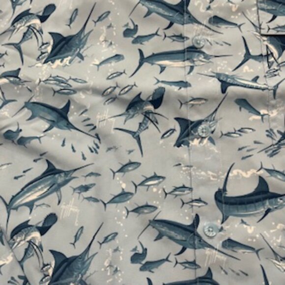 NEW Guy Harvey Fishing Shirt Men’s Size Large Powder Blue Marlin Fish Print LS - Picture 11 of 13
